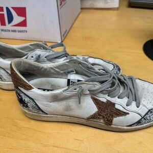 Golden Goose White and Brown Sneakers